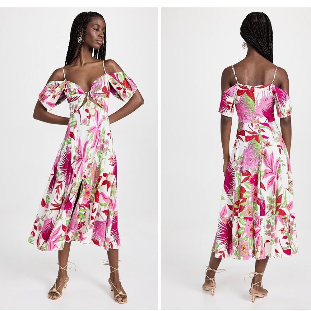 CULT GAIA Dina Linen Blend Floral Midi Dress, Size Small